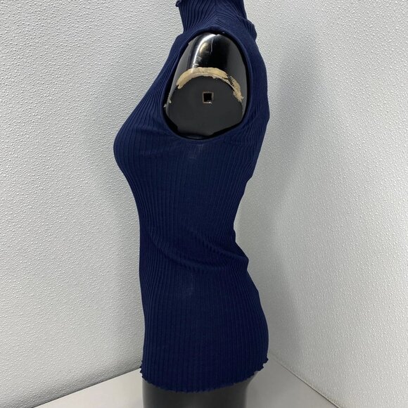 Theory Women’s Funnel Neck Ribbed Sleeveless Tank Top – Navy Blue – Size SP - Picture 7 of 9